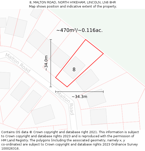 8, MALTON ROAD, NORTH HYKEHAM, LINCOLN, LN6 8HR: Plot and title map