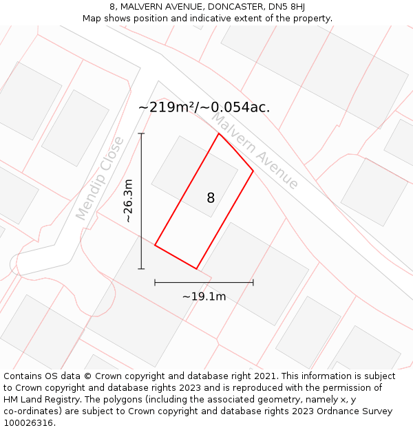 8, MALVERN AVENUE, DONCASTER, DN5 8HJ: Plot and title map