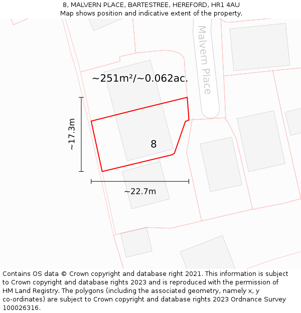 8, MALVERN PLACE, BARTESTREE, HEREFORD, HR1 4AU: Plot and title map