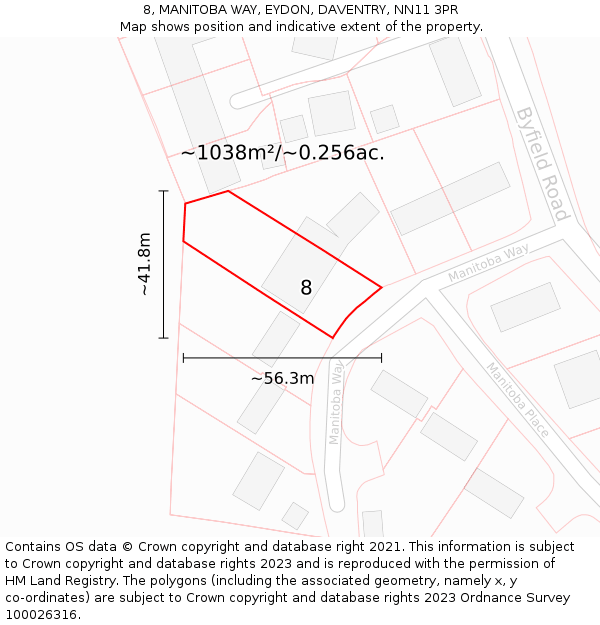 8, MANITOBA WAY, EYDON, DAVENTRY, NN11 3PR: Plot and title map
