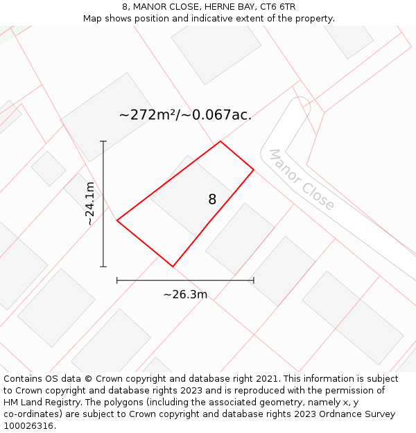 8, MANOR CLOSE, HERNE BAY, CT6 6TR: Plot and title map