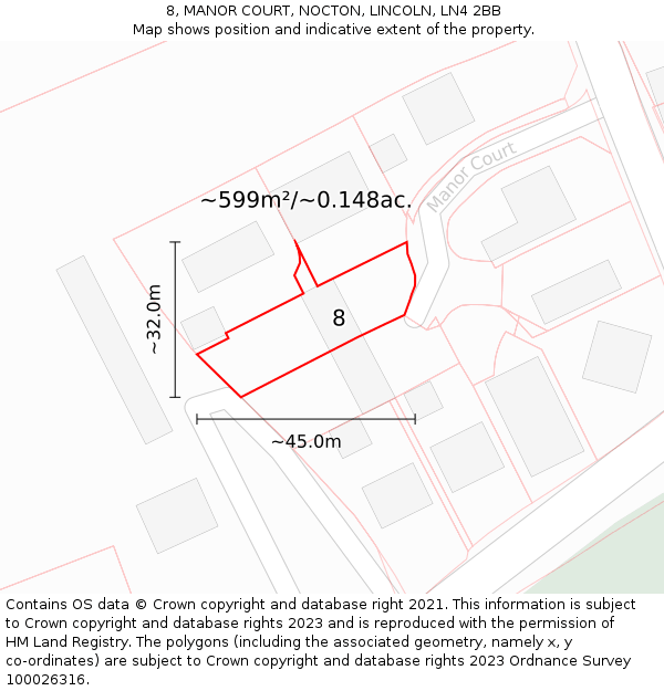 8, MANOR COURT, NOCTON, LINCOLN, LN4 2BB: Plot and title map