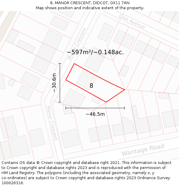 8, MANOR CRESCENT, DIDCOT, OX11 7AN: Plot and title map