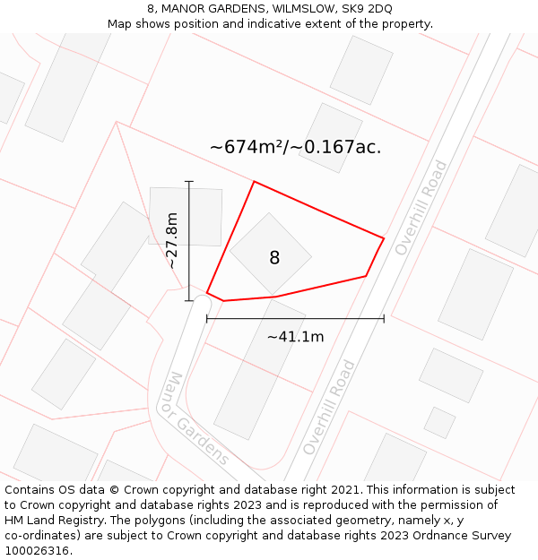 8, MANOR GARDENS, WILMSLOW, SK9 2DQ: Plot and title map