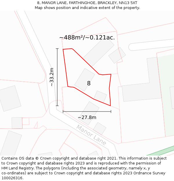 8, MANOR LANE, FARTHINGHOE, BRACKLEY, NN13 5XT: Plot and title map