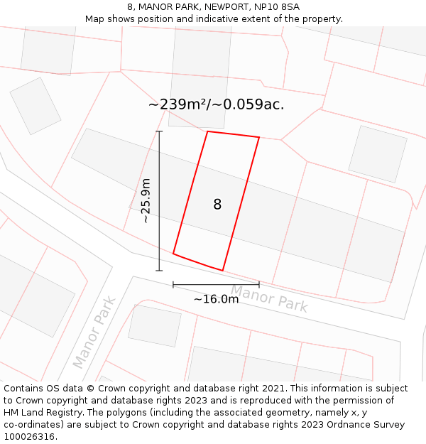 8, MANOR PARK, NEWPORT, NP10 8SA: Plot and title map