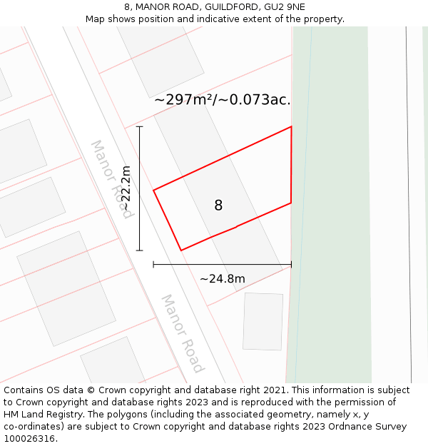 8, MANOR ROAD, GUILDFORD, GU2 9NE: Plot and title map