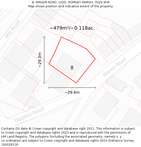 8, MANOR ROAD, LYDD, ROMNEY MARSH, TN29 9HR: Plot and title map