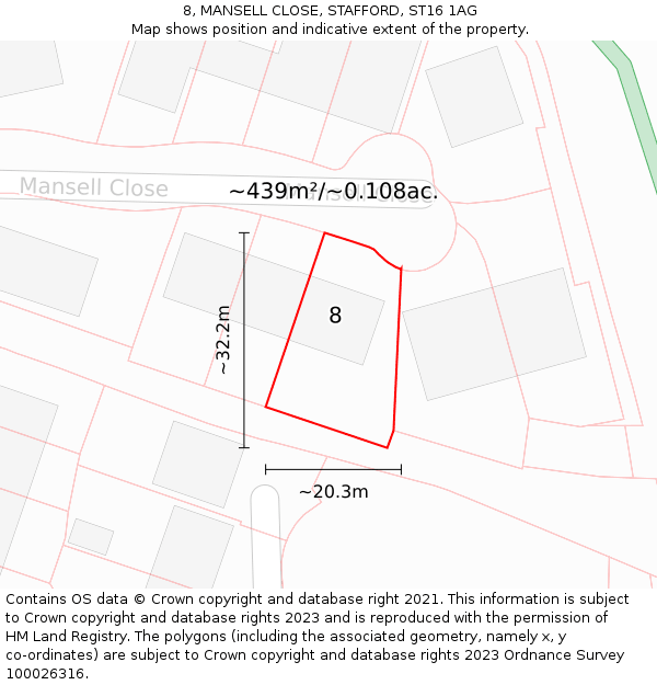 8, MANSELL CLOSE, STAFFORD, ST16 1AG: Plot and title map