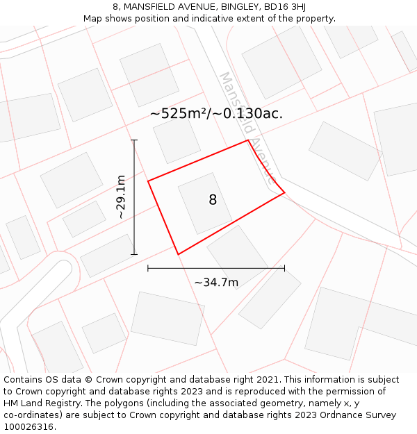 8, MANSFIELD AVENUE, BINGLEY, BD16 3HJ: Plot and title map