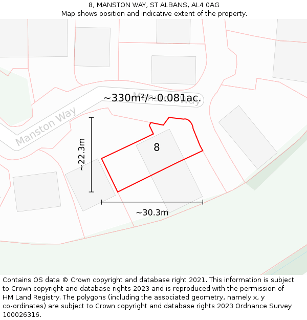8, MANSTON WAY, ST ALBANS, AL4 0AG: Plot and title map