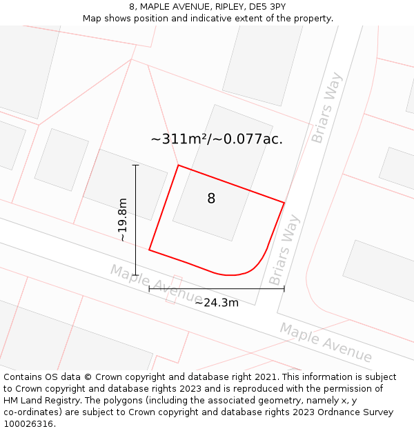 8, MAPLE AVENUE, RIPLEY, DE5 3PY: Plot and title map