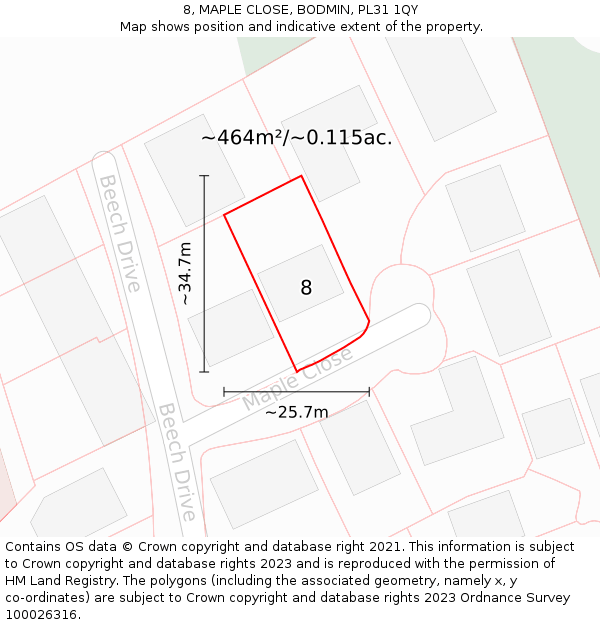 8, MAPLE CLOSE, BODMIN, PL31 1QY: Plot and title map