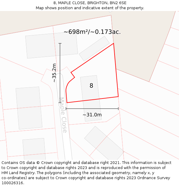 8, MAPLE CLOSE, BRIGHTON, BN2 6SE: Plot and title map