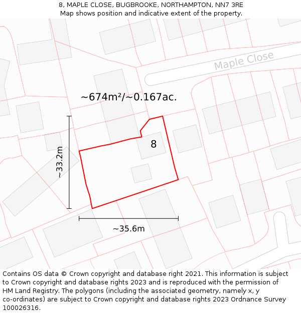 8, MAPLE CLOSE, BUGBROOKE, NORTHAMPTON, NN7 3RE: Plot and title map