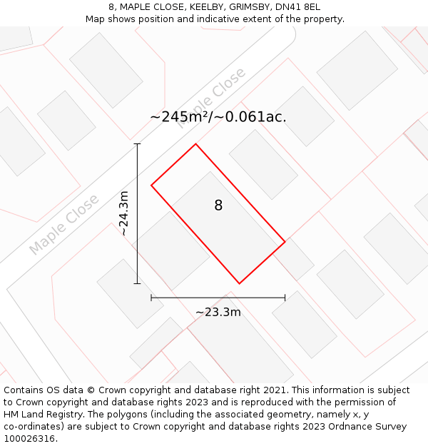8, MAPLE CLOSE, KEELBY, GRIMSBY, DN41 8EL: Plot and title map