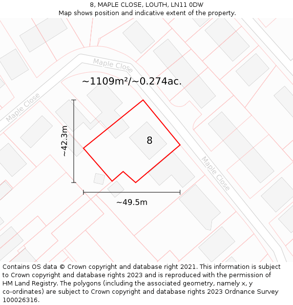 8, MAPLE CLOSE, LOUTH, LN11 0DW: Plot and title map
