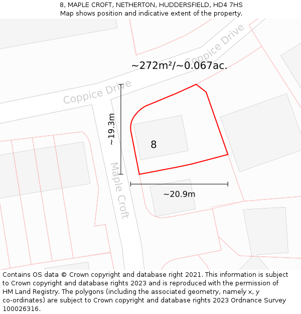 8, MAPLE CROFT, NETHERTON, HUDDERSFIELD, HD4 7HS: Plot and title map