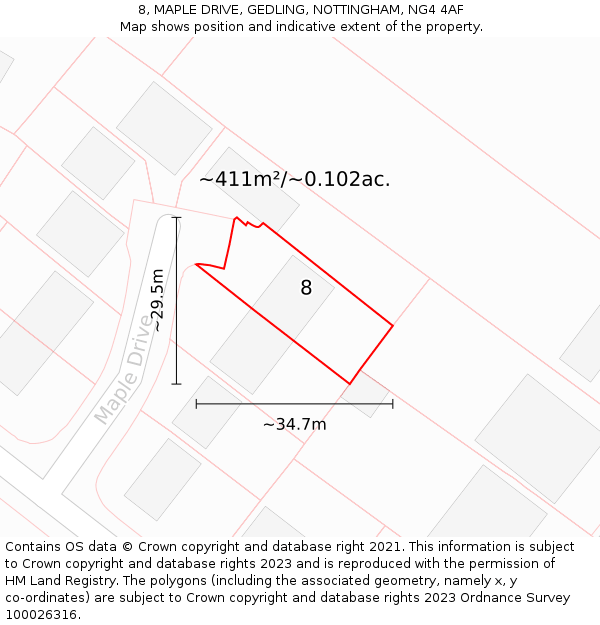 8, MAPLE DRIVE, GEDLING, NOTTINGHAM, NG4 4AF: Plot and title map