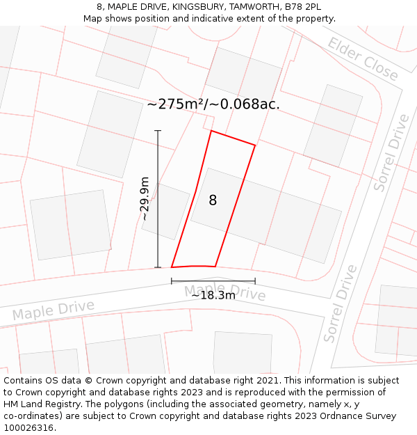 8, MAPLE DRIVE, KINGSBURY, TAMWORTH, B78 2PL: Plot and title map