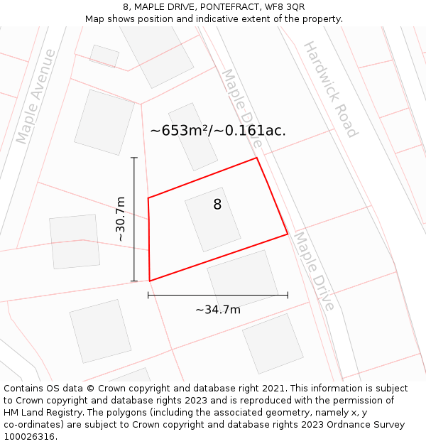8, MAPLE DRIVE, PONTEFRACT, WF8 3QR: Plot and title map