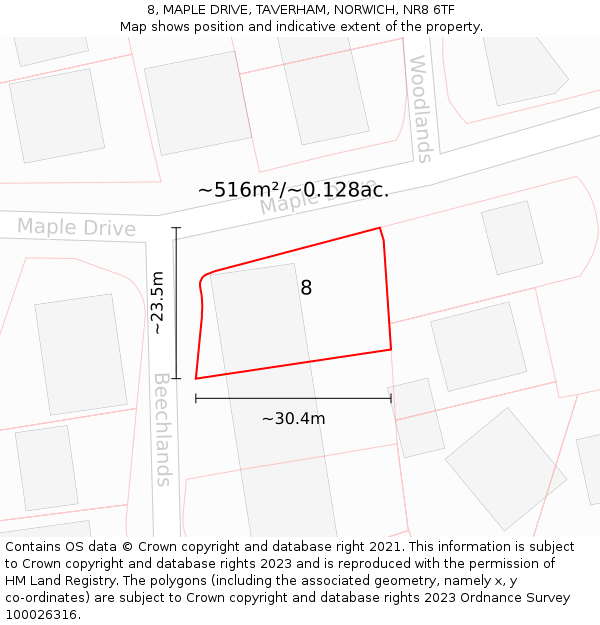 8, MAPLE DRIVE, TAVERHAM, NORWICH, NR8 6TF: Plot and title map