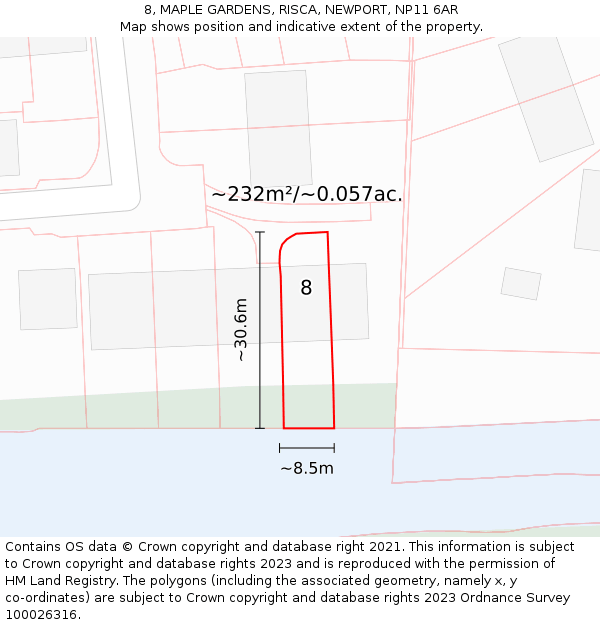 8, MAPLE GARDENS, RISCA, NEWPORT, NP11 6AR: Plot and title map