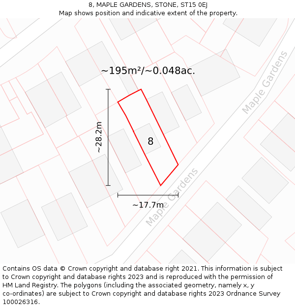 8, MAPLE GARDENS, STONE, ST15 0EJ: Plot and title map