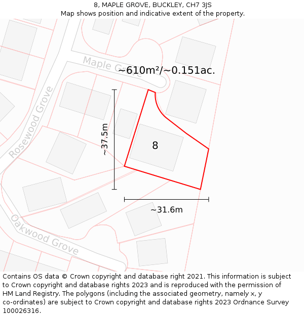 8, MAPLE GROVE, BUCKLEY, CH7 3JS: Plot and title map