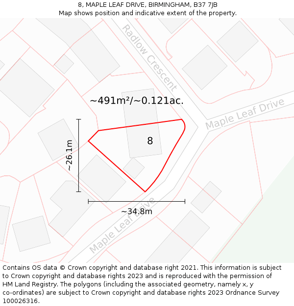 8, MAPLE LEAF DRIVE, BIRMINGHAM, B37 7JB: Plot and title map