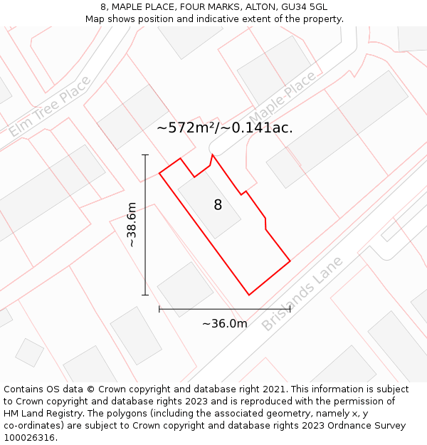 8, MAPLE PLACE, FOUR MARKS, ALTON, GU34 5GL: Plot and title map