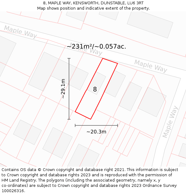 8, MAPLE WAY, KENSWORTH, DUNSTABLE, LU6 3RT: Plot and title map