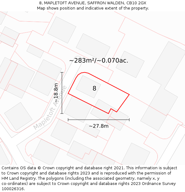 8, MAPLETOFT AVENUE, SAFFRON WALDEN, CB10 2GX: Plot and title map