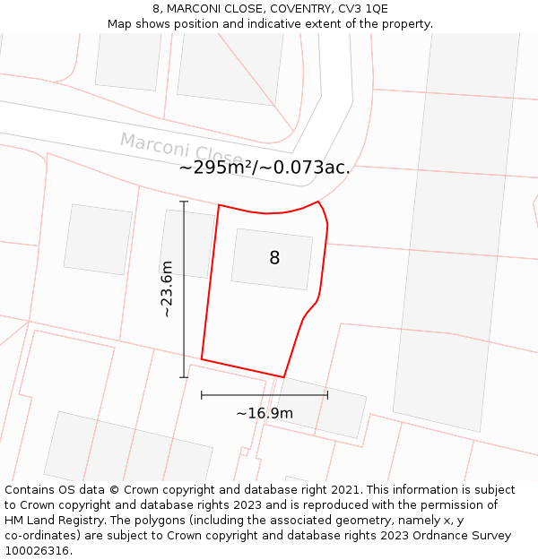 8, MARCONI CLOSE, COVENTRY, CV3 1QE: Plot and title map