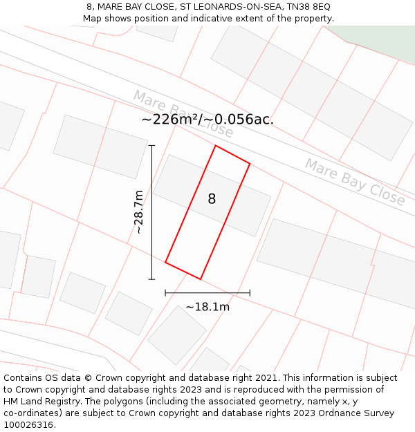 8, MARE BAY CLOSE, ST LEONARDS-ON-SEA, TN38 8EQ: Plot and title map