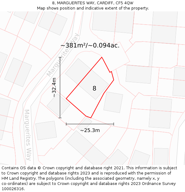 8, MARGUERITES WAY, CARDIFF, CF5 4QW: Plot and title map