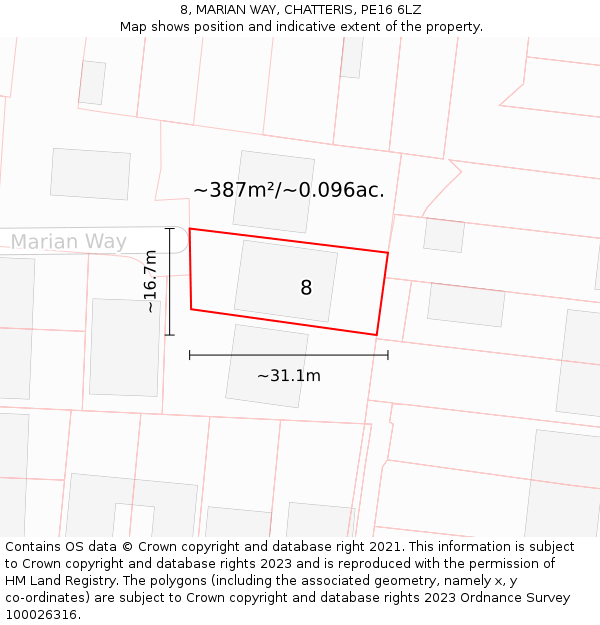 8, MARIAN WAY, CHATTERIS, PE16 6LZ: Plot and title map