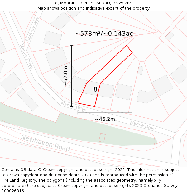 8, MARINE DRIVE, SEAFORD, BN25 2RS: Plot and title map