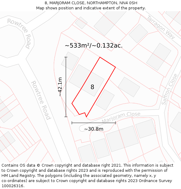 8, MARJORAM CLOSE, NORTHAMPTON, NN4 0SH: Plot and title map