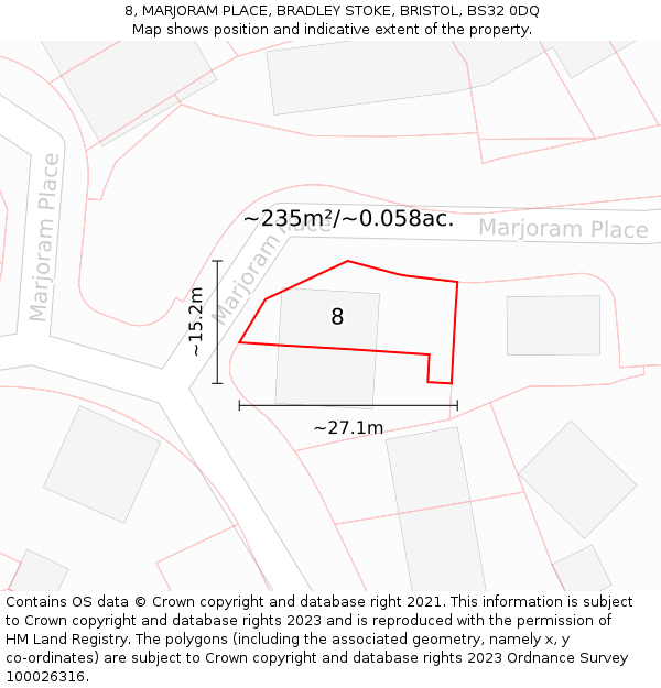 8, MARJORAM PLACE, BRADLEY STOKE, BRISTOL, BS32 0DQ: Plot and title map