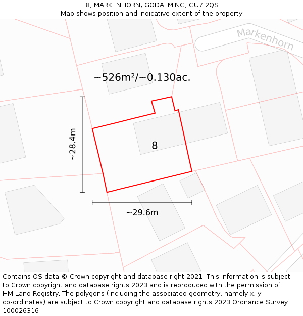8, MARKENHORN, GODALMING, GU7 2QS: Plot and title map