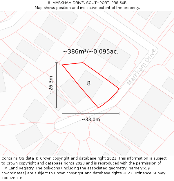8, MARKHAM DRIVE, SOUTHPORT, PR8 6XR: Plot and title map