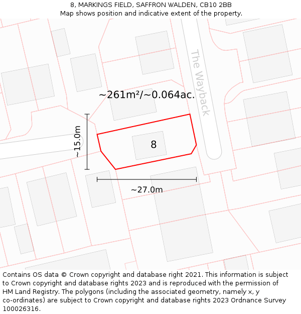 8, MARKINGS FIELD, SAFFRON WALDEN, CB10 2BB: Plot and title map