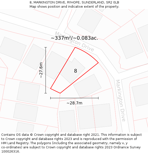 8, MARKINGTON DRIVE, RYHOPE, SUNDERLAND, SR2 0LB: Plot and title map