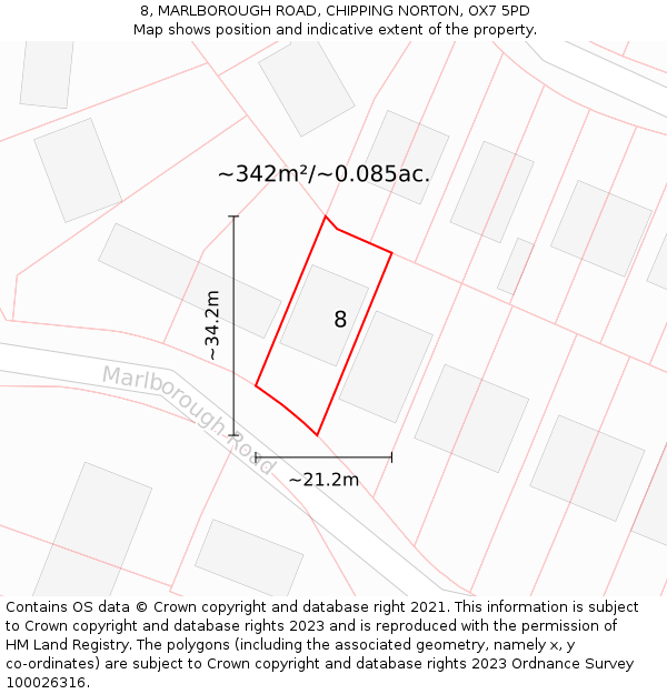 8, MARLBOROUGH ROAD, CHIPPING NORTON, OX7 5PD: Plot and title map