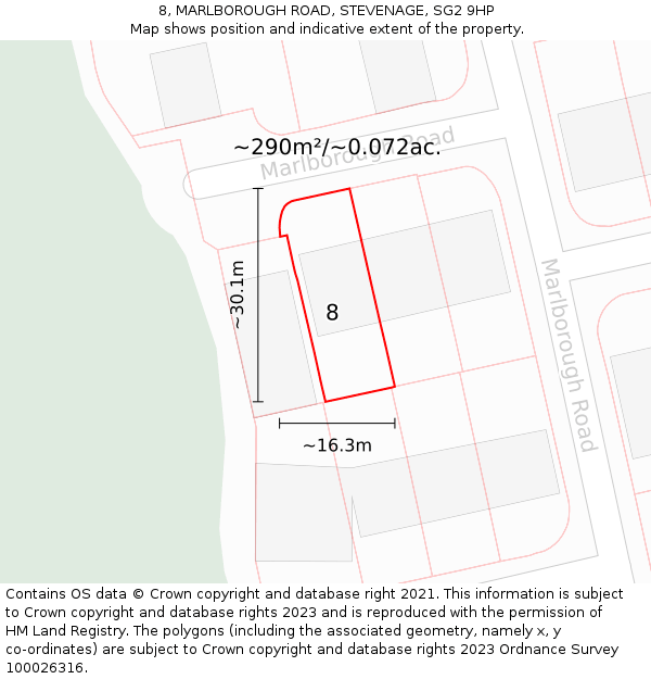 8, MARLBOROUGH ROAD, STEVENAGE, SG2 9HP: Plot and title map