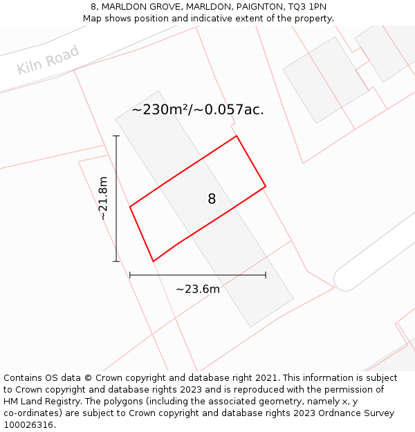 8, MARLDON GROVE, MARLDON, PAIGNTON, TQ3 1PN: Plot and title map