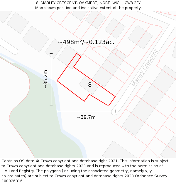 8, MARLEY CRESCENT, OAKMERE, NORTHWICH, CW8 2FY: Plot and title map