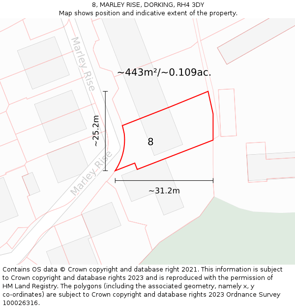 8, MARLEY RISE, DORKING, RH4 3DY: Plot and title map