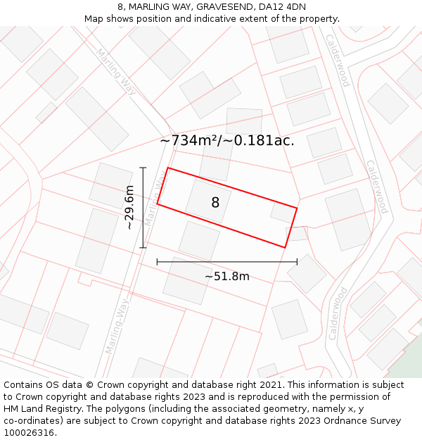 8, MARLING WAY, GRAVESEND, DA12 4DN: Plot and title map